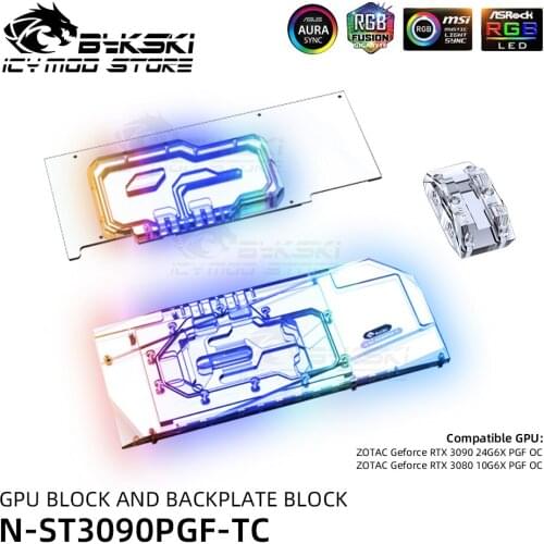 Bykski A-RGB VGA Water Block Backplate Block For Zotac Geforce RTX 3080 3090 PGF OC GPU Heatsink Video Card Block N-ST3090PGF-TC