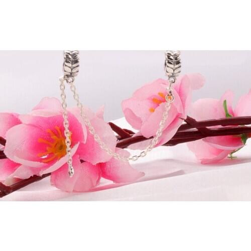 Hot Sale S925 Sterling Silver Fashion Rice And Wheat Ear Flowing Grain Safety Chain Charm Fit Original Beads Bracelet Jewelry