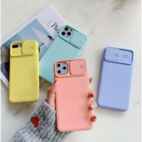 Slide Camera Protection Phone Case For iPhone 11 12 Pro Max XR XS 7 8 Plus SE 2020 Solid Candy Color Soft Silicone Bumper Cover