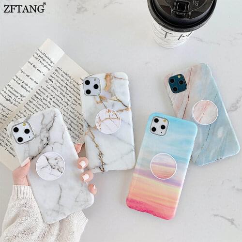 Grip Stand Holder Marble Phone Case For iphone 12 Mini 11 Pro XS Max X XR 7 8 Plus SE 2020 Case Soft TPU Silicone Cover