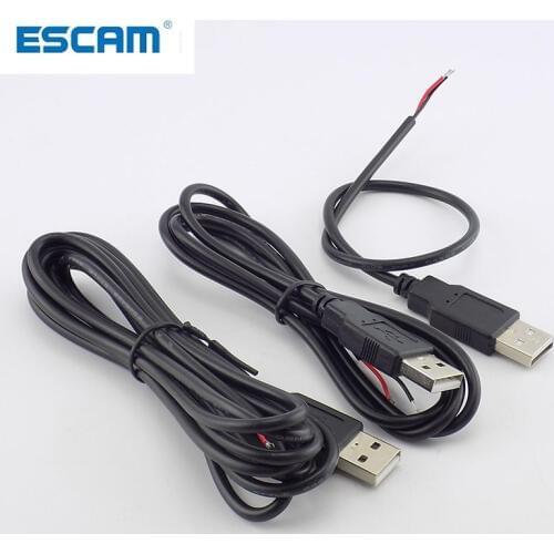 ESCAM 0.3/1/2M DC 5V USB 2.0 Type A Male 2 Pin Cable Power Supply Adapter Charge for Smart Devices DIY Connector Wire
