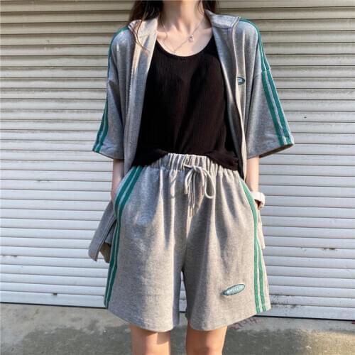 [Cotton] Summer fashion sports suit female student short-sleeved shorts loose two-piece suit