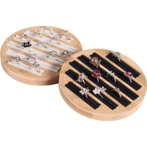 Round Bamboo Ring Jewelry Earrings Velvet/PU Display Storage Box tray Stand Earrings Jewelry Storage Box Jewelry Box Display