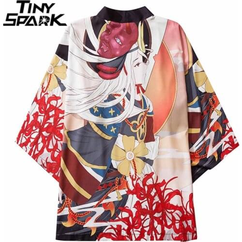 2021 Men Japanese Kimono Jacket Girl Print Harajuku Hip Hop Japan Style Streetwear Jacket Summer Thin Clothing Kimono Loose