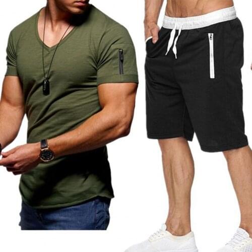 L-3XL 2021 Summer Men Shorts Sets Short Sleeve T Shirt +Shorts Solid Male Tracksuit Set Mens Brand Clothing 2 Pieces Sets Male