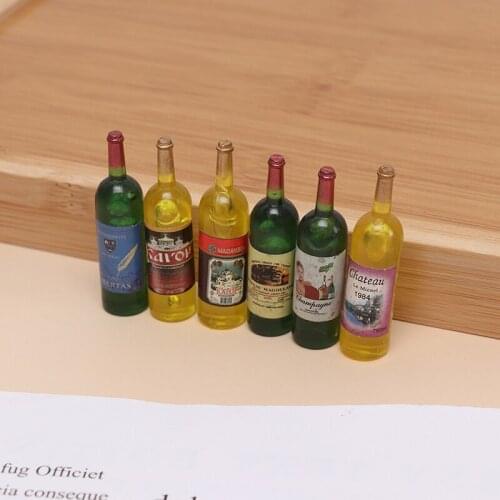 6Pcs Plastic Mini Simulation Wine Bottle Dollhouse Miniature Accessories Decor Furniture