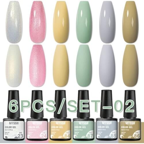 Mtssii Gel Polish Set 6Pcs Soak Off UV Gel Varnishes Gel Nail Polish For Manicure Need Cured Base Top Coat Nail Kit