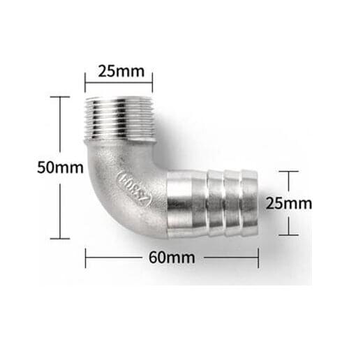 3/4'' BSP Male Thread x 25mm 304 Stainless Steel Elbow Connector Barb Hose Tail Reducer Pagoda Joint Coupling Pipe Fitting