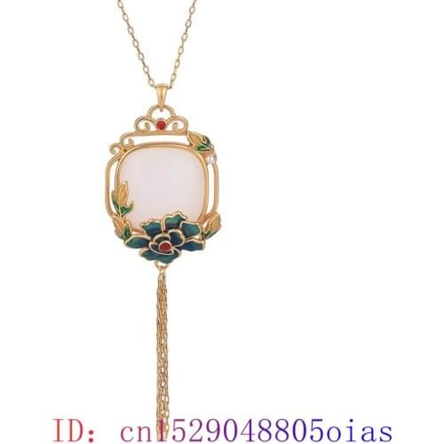 Jade Flower Pendant Charm Jewelry Chinese Natural Chalcedony Gifts Gemstone Women 925 Silver Fashion Amulet Zircon Necklace