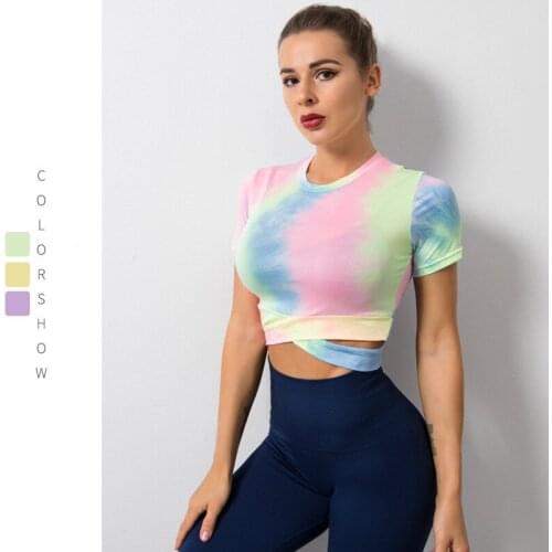 Tight Yoga Shirts Women Short Sleeve Cropped Gym Plus Tops Shock Proof Sexy Fitness Running Workout Sport T-Shirts Sports Wear