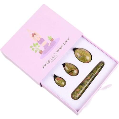Yoni Egg Wand Gift Box Set Natural Unakite Crystal Drill Massage Jade Eggs Kegel Exercise Ball Pelvic Floor Muscle Vaginal Tool