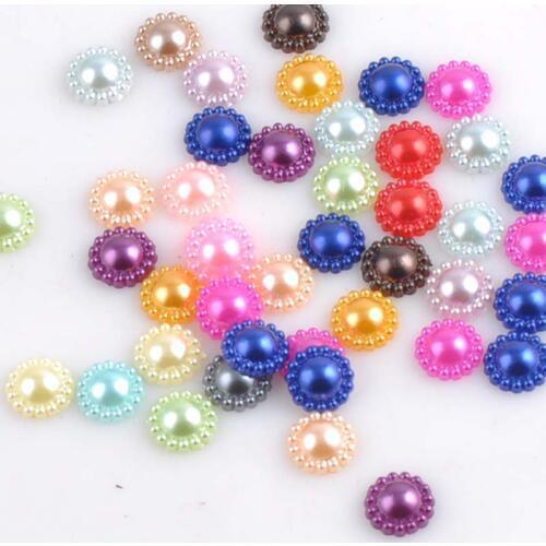 Mix Color Flower Shape Imitation Half Round Pearl Flatback Beads for Scrapbook DIY Decoration 50pcs/lot 12mm YKL0425X