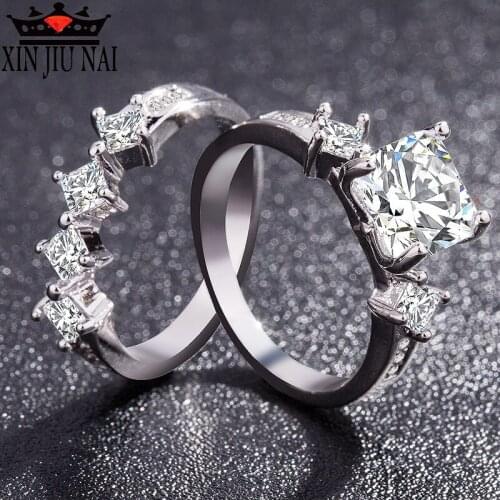 Luxury 2/piece Couple Ring Set with Miniature Zirconium Square High Quality Big Zircon Engagement Ring Ladys Ring Party Jewelry