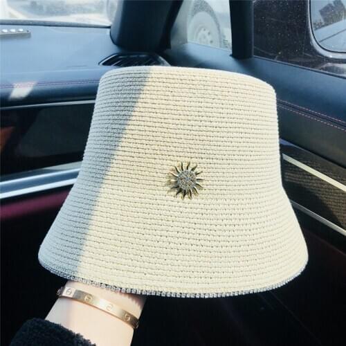 Japanese Fisherman Hat Straw Hat Casual Lady Travel Straw Hat Korean Elegant Lady Summer Sunscreen Sun Hat Delicate Diamond