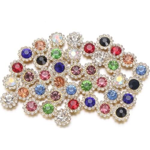 10PCS/Pack 14mm Rhinestone Buttons Flower-shaped Sparkling Crystal Glass Stone Steel Buttom Clothes Decor Sewing Accessories