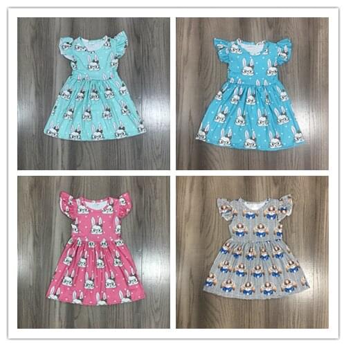 GirlyMax Spring Summer Easter Bunny Print Dress Wholesale