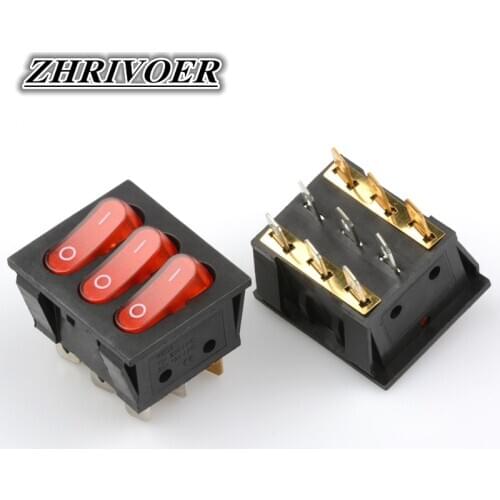 On-Off KCD3 9Pin Red 16A/250V AC Light Boat Car Rocker Switch KCD3 Triple Light Switch Button KCD3-303