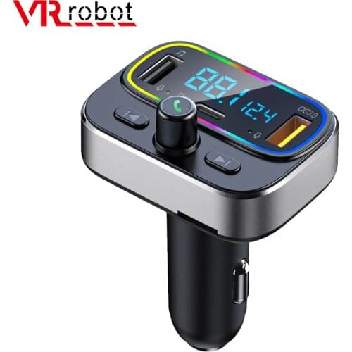VR robot Car FM Transmitter Bluetooth 5.0 MP3 TF/U Disk Audio Player Wireless Handsfree Car Kit Adapter Dual USB+PD Fast Charger