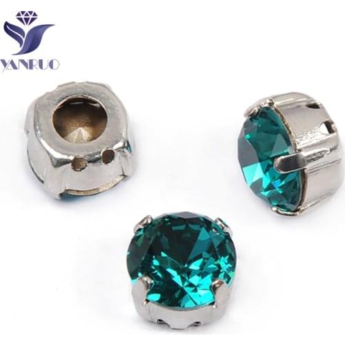 YANRUO 1357 All Sizes Blue Zircon Brilliant Cut Glass Strass Crystal Point Back Sew On Rhinestone Applique For Wedding Dress