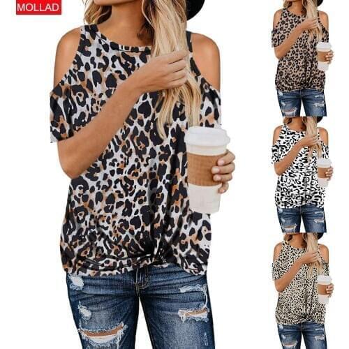 2020 Womens Leopard Camouflage Summer Shirt Twist off-Shoulder Short-Sleeved T-shirt Women Casual T-Shirt Female Summer shirts