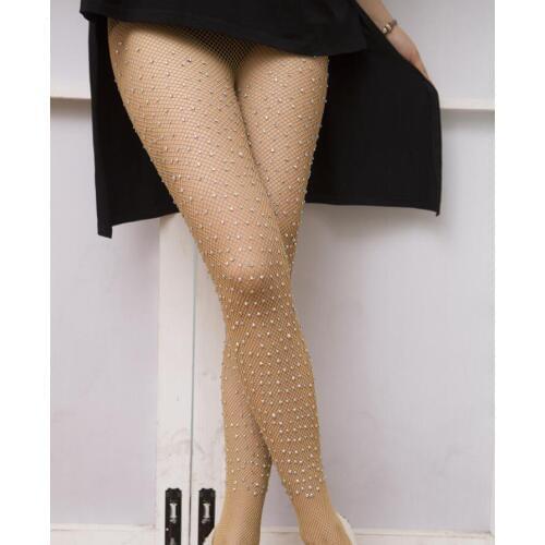 Womens sexy diamonds beaded perspective mesh pantyhose female sexy club party dancing stockings R1709