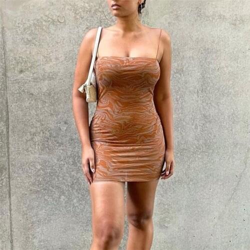 Printed Summer Womens Dress Square Neck Sleeveless Sexy Skinny Spaghetti Strap Mini Dress Skirt Suit Beach Holiday Party 2021