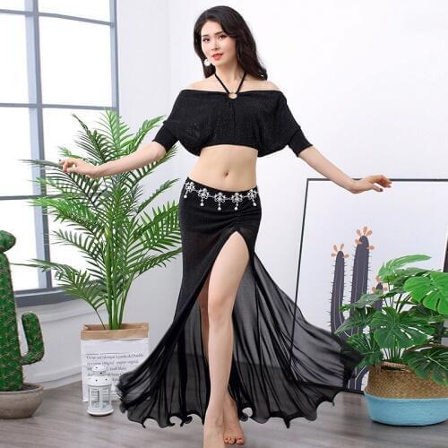 Women Halter Neck Dance Dress Split Shiny Mesh Tulle Belly Dancewear Spanish Ballroom Multicolor Sexy Performance Dress 933-245