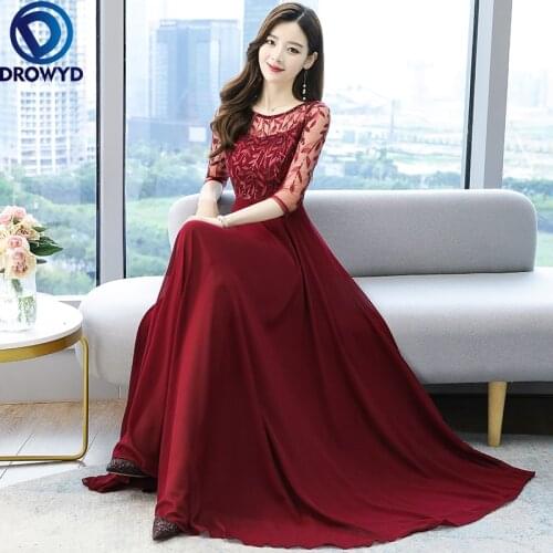 Womens Elegant Vintage Burgundy Pleated Long Dress Summer Floral Hollow Out Chiffon Long Evening Party Maxi Dresses Vestidos