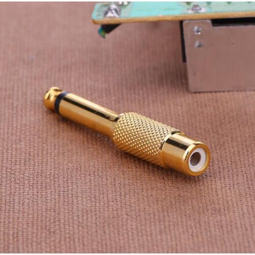 1pc 6.35mm 1/4in Mono Male Jack to RCA Female Plug Audio Adapter Connector