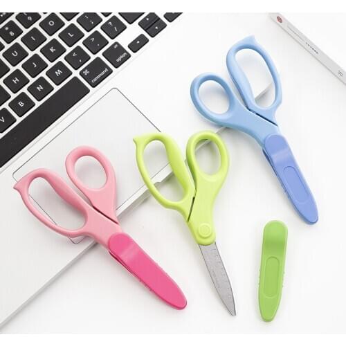 1pc Left or Right Handed Design Children DIY Student Scissors Standard Paper-cutting Tools Safe Flat Angle Blade Green Pink Blue