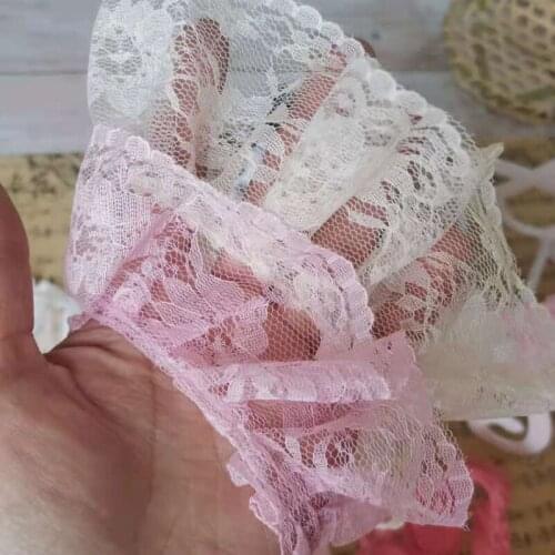 1Yards Embroidery Tulle Lace Fabric Guipure Pink Lace Ribbon 6cm Sewing Trim Lace Material Fabric For Wedding Dress Crafts PY-10