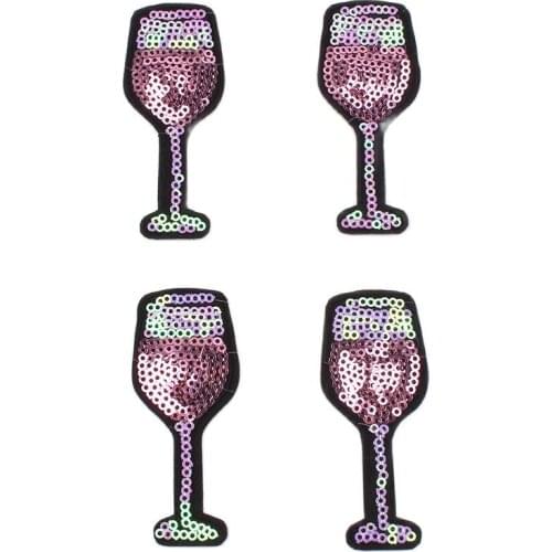 10PCS Sequined Red Wine Cup Patch Cartoon Embroidery Goblet Sticker Iron On T Shirt Jeans Appliques Sewing Bag Pants Shoes Badge