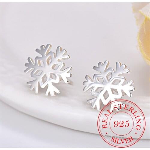 100% 925 Sterling Silver Snowflake Stud Earrings for Women Birthday Christmas Gift Jewelry pendientes boucle d oreille