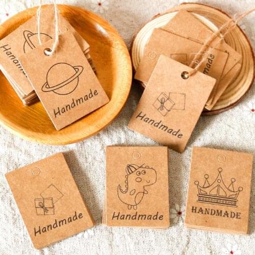 50pcs Vintage Handmade Kraft Gift Tags Cute Clock Crown Mix Designs Paper Bookmarks DIY Reading Stationery Office Book Marker
