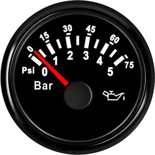 52mm Oil Pressure Gauge 0-5bar 0-75Psi For Car Truck Boat Marine Outboard Inboard Motor Generator 9V 32V