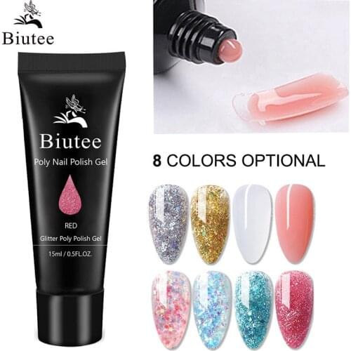 Biutee Glitter Poly UV Nail Gel Extension 15ml Gel Polish Nail Art All For Manicure Poly Builder Gel Solid Color Semi Permanent