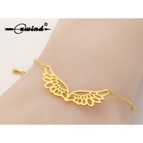 Cxwind Stainless Steel Cuff Bracelet For Women Hollow Angel Wing Gold Color Pulseira Feminina Lovers Engagement Jewelry