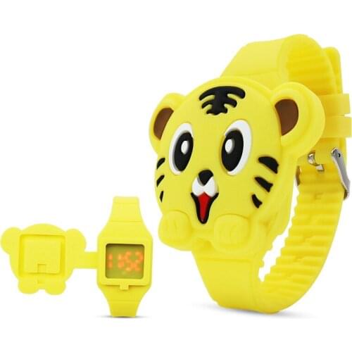 Flip Cover 3D Cute Tiger Children Watches Boys Silicone Cartoon Animal Electronic Kids Watch Girls Student Digital Clock enfant