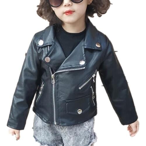 Children Girls Boys Black Pu Jackets Kids Baby Leather Jacket Spring Autumn Cool Coat Children Overcoats