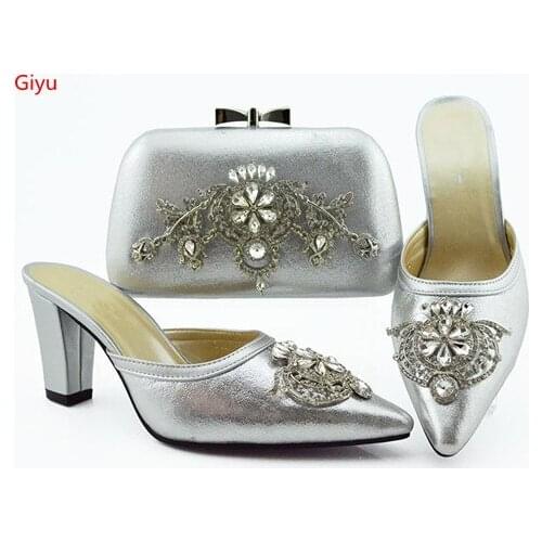 Doershow African Party Italian Shoes with Matching Bags for Women Italian Ladies Shoe and Bag Set Decorated with silver!HVC1-42