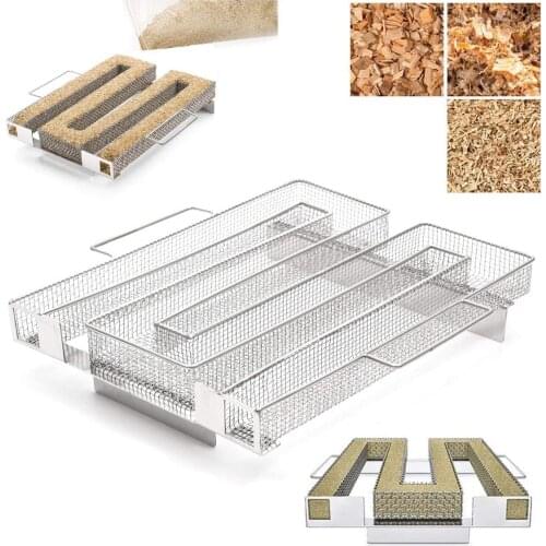 Cold Smoke Generator for Smoker BBQ Grill Cold Smoke Generator Smoker Wood Pellet Kitchen Supplies with Clean Brush 2Pcs Hooks