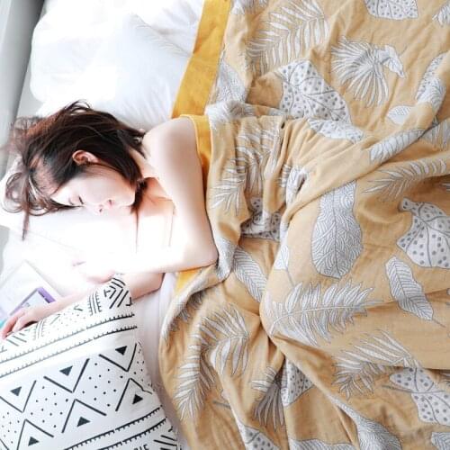 Nordic Leaves throw blanket cotton leisure summer gauze towel single double office air conditioning soft blanket sofa cover