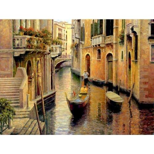 Canvas art oil paintings Golden Evening Gondola cityscape artwork for living room hand painted