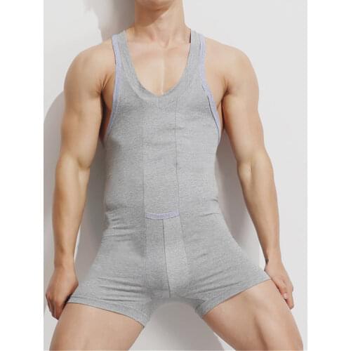 Cotton Jumpsuit For Men V Neck Leotard One Piece Sleepers Pajamas Body Building Singlet Shapewear Sexy Undershirt Boxer Pants