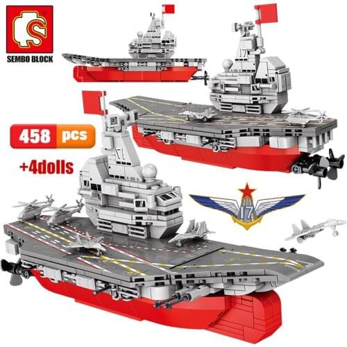 458PCS WW2 Weapon Electric Warship Ship Building Blocks Military Navy Boat Aircraft City Police Figures Bricks Toys for Children