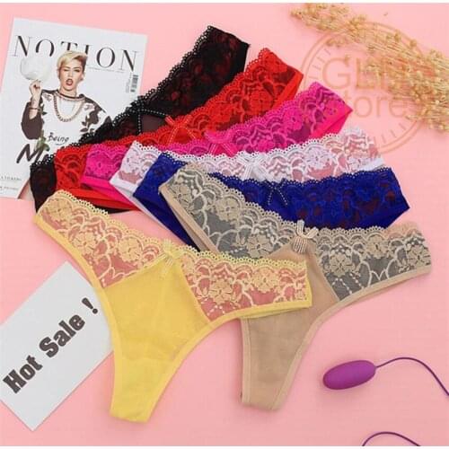 Hot Selling Womens Underwear Thong Seamless Sexy Mesh Girls Underwear T-pants Color Matching Lace Bow Low Waist Briefs