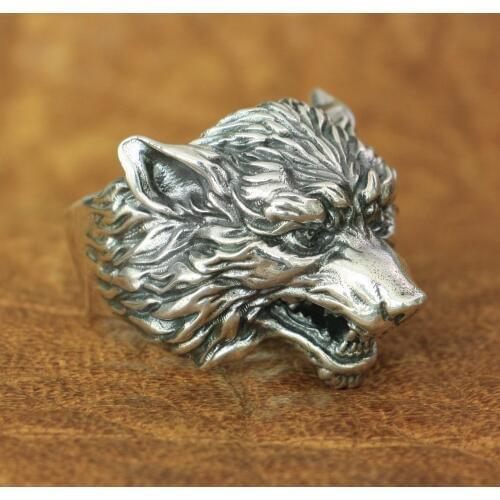 LINSION 925 Sterling Silver High Details Wolf Ring Mens Biker Punk Ring TA163 US Size 7~15