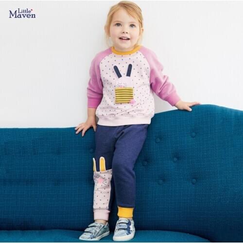 Little Maven Autumn Winter Baby Girl Clothes Casual Cotton Toddler Outfits Dot Bunny Applique Clothing Set for Kids 2-7 Years