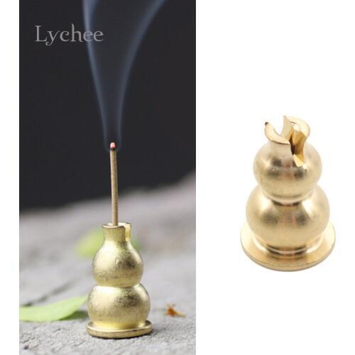 Lychee Life Gourd Shape Copper Incense Burner Stick Holder Incense Base Plug Home Decoration