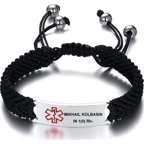 Medical Diabetic ID Bracelet For Men Women Custom Rope Braided Wrapped Link Emergency Accessories Free Engrave